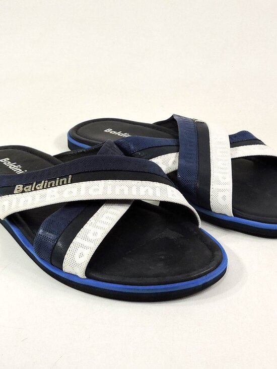BALDININI ?? MEN\'S BLUE & WHITE SOFT LEATHER COMFORT FLAT SUMMER SANDALS main image 5